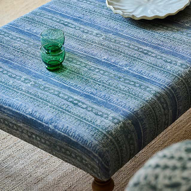 Porthallow Footstool in V&A Threads of India Sulawesi Splendour Indra Winter